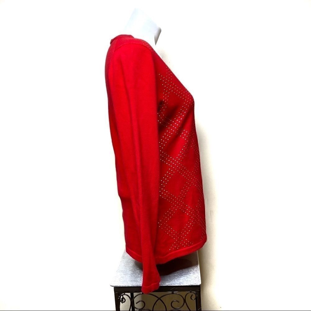 Tommy Hilfiger red and gold studded v-neck sweater size M - Picture 7 of 16